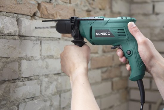 VONROC Schlagbohrmaschine - 500W - Schnellspannfutter - Inkl. Seitengriff, Tiefenanschlag & Aufbewahrungstasche