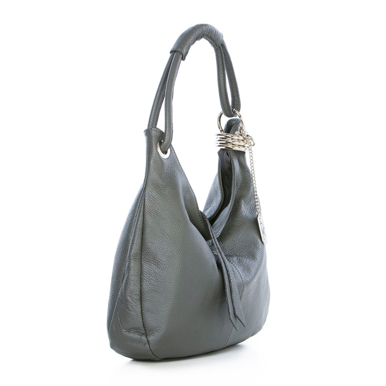 Anna Morellini Alba Hobo-Tasche – Echtes Rindsleder – Ash – 38 x 34 x 10 cm
