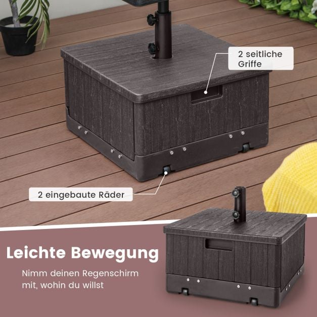 Coast 3-in-1-Sonnenschirmständer mit Tischplatte und Rollen – Befüllbarer Sonnenschirmständer für Ø 38/48 mm – Schwarz/Braun