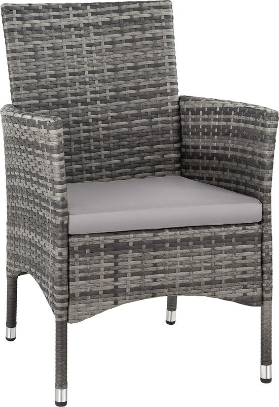 tectake - 2er Set Gartenstühle - Korbgeflecht - 4 Kissenbezüge - 59x57x85cm - Grau