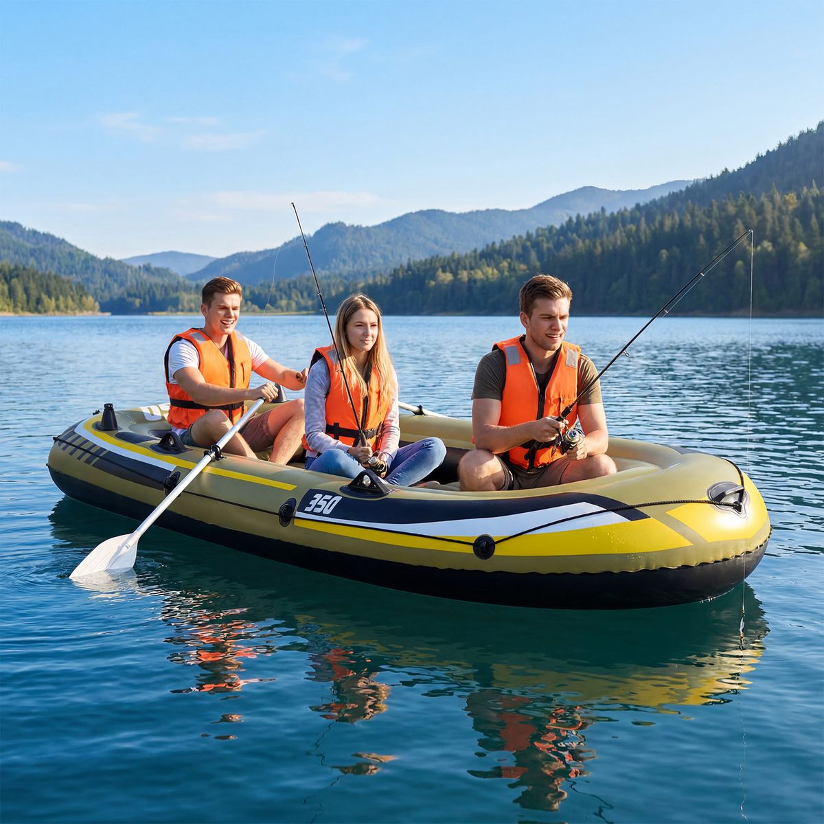 Coast Aufblasbares Fischerboot – 3 Luftkammern – inklusive Paddel und Pumpe – grün – 305 x 136 x 42 cm