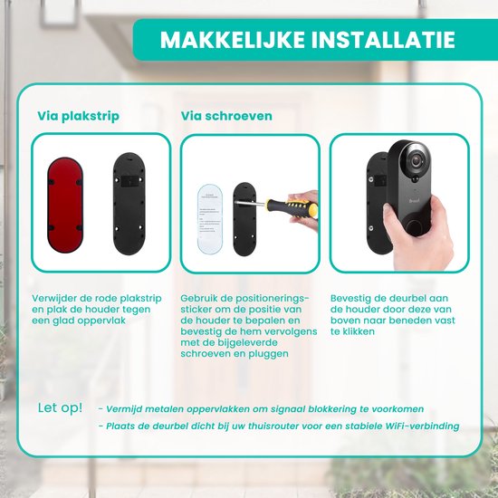 Video-Türklingel mit Kamera - inkl. Gong & 32GB SD - drahtlos - intelligente Türklingel - kostenlose App - Schwarz - Saaf ALL-VD