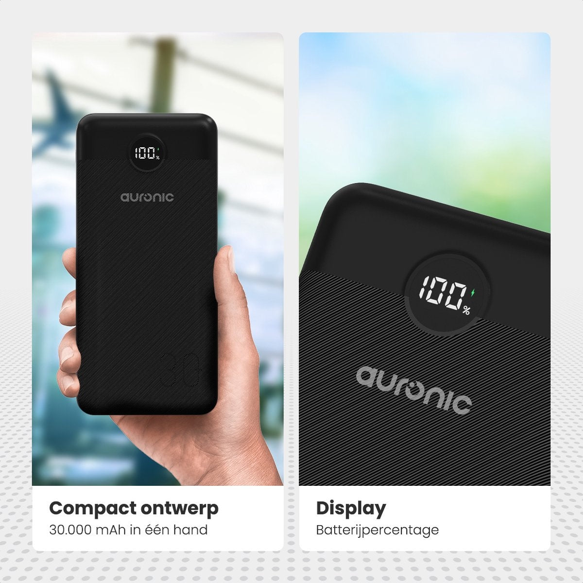 Auronic Powerbank - 30.000 mAh - 4 Ladeanschlüsse - Schnellladefunktion - USB/Micro-USB/USB-C - Schwarz