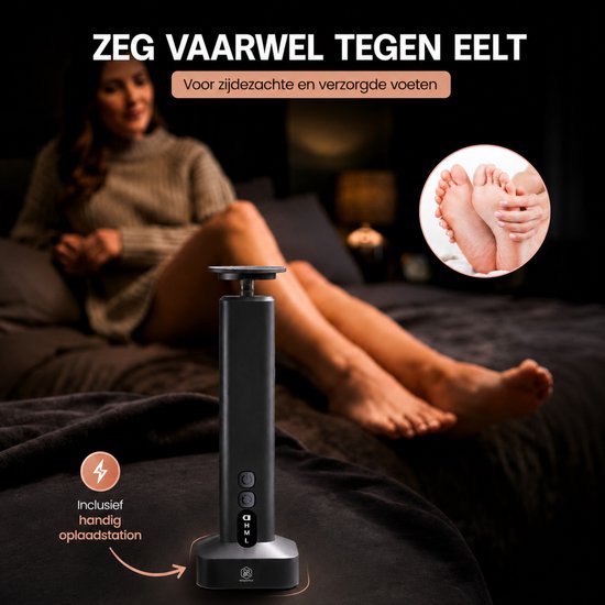 Beeperfect® Elektrischer Hornhautentferner Pro – Fußfeile – Hornhautfeile – Kabellos – Wiederaufladbar – Mit Ladestation – 60 Schleifblätter – Schwarz