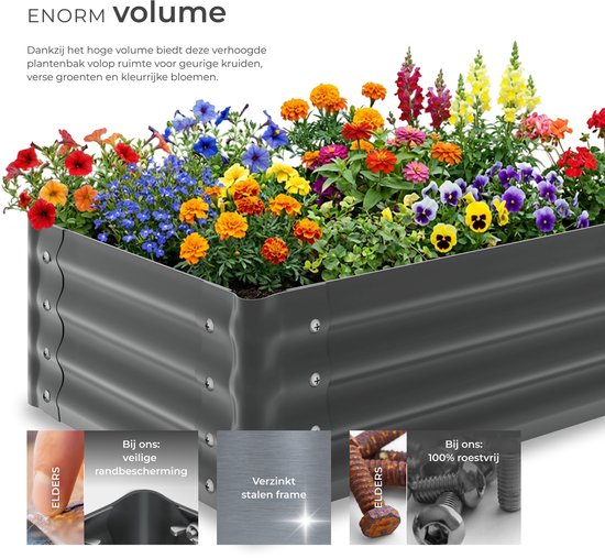 tectake® Erhöhter Pflanzkübel – 80 x 60 x 30 cm – 130 l – Pflanzkübel für den Außenbereich – Anzuchtkasten – Gemüsegarten-Kasten – Verzinkter Stahl – Offener Boden – Kräutergarten – Gartenkübel – Ergonomisch