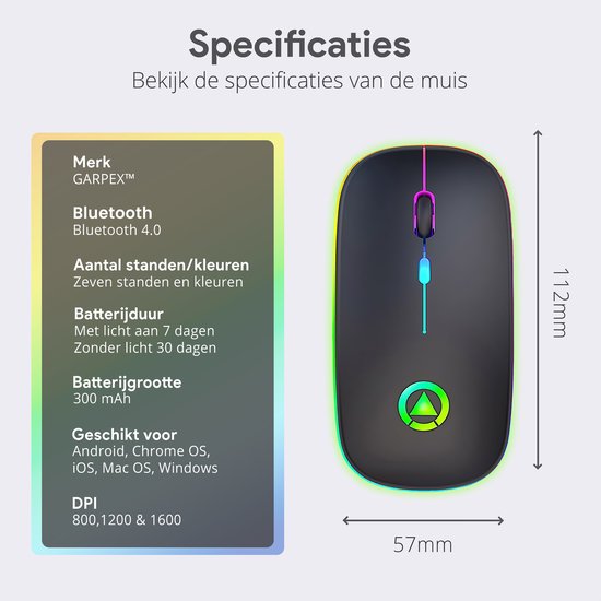 TechvavoÂ® Kabellose Maus Laptop - Computermaus - Wiederaufladbare Maus - LED-Beleuchtung - Geräuschlose kabellose Maus - Geeignet für Spiele - Schwarz
