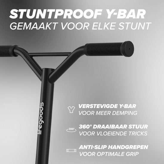 LifeGoods Stuntstep Fly Pro - 6+ Jahre - Schritt für Kinder - Jungen/Mädchen - 100mm - 100KG - Schwarz