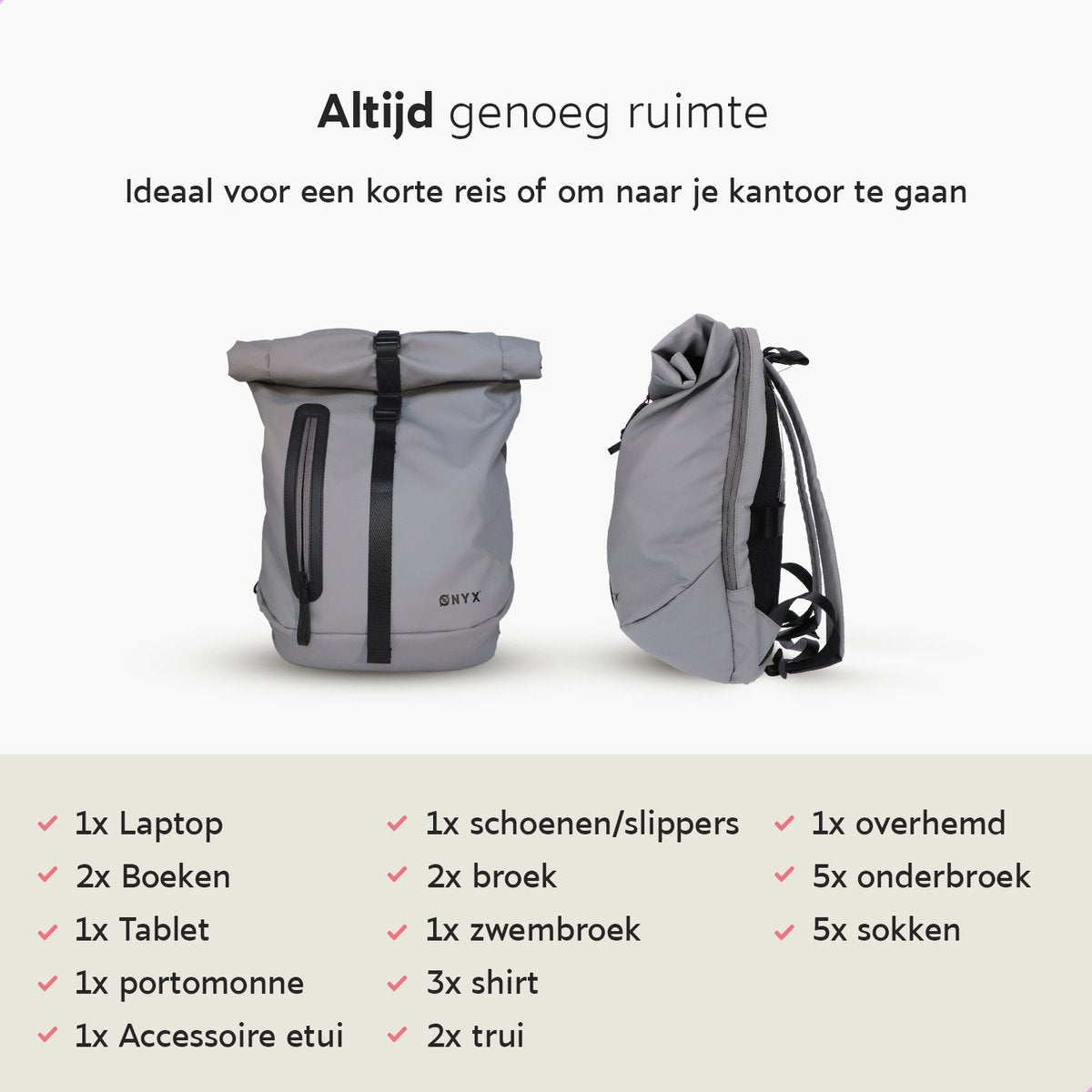 ONYXÂ¬Ã† Rolltop-Rucksack 25 bis 40L - Mit Laptopfach - Verstellbarer Rucksack - Reisetasche - Wasserdicht und strapazierfähig - Grau