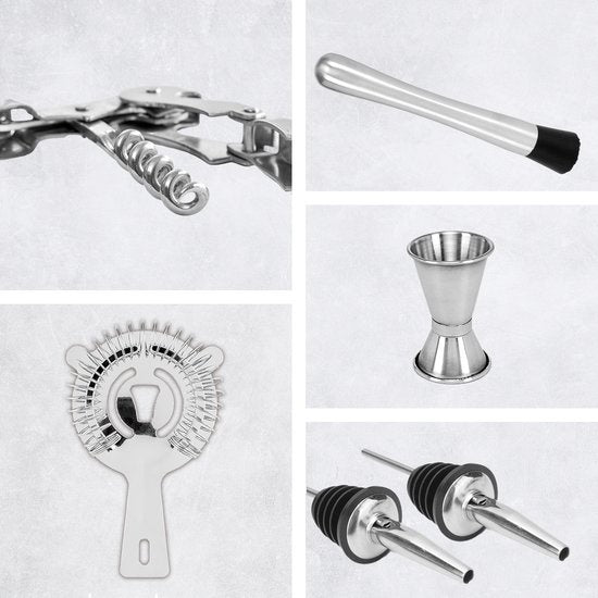 KitchenBrothers Cocktail Set mit Cocktail Shaker - 25 Teile - Deluxe Set - Geschenkverpackung - Hellbraun/Bambus