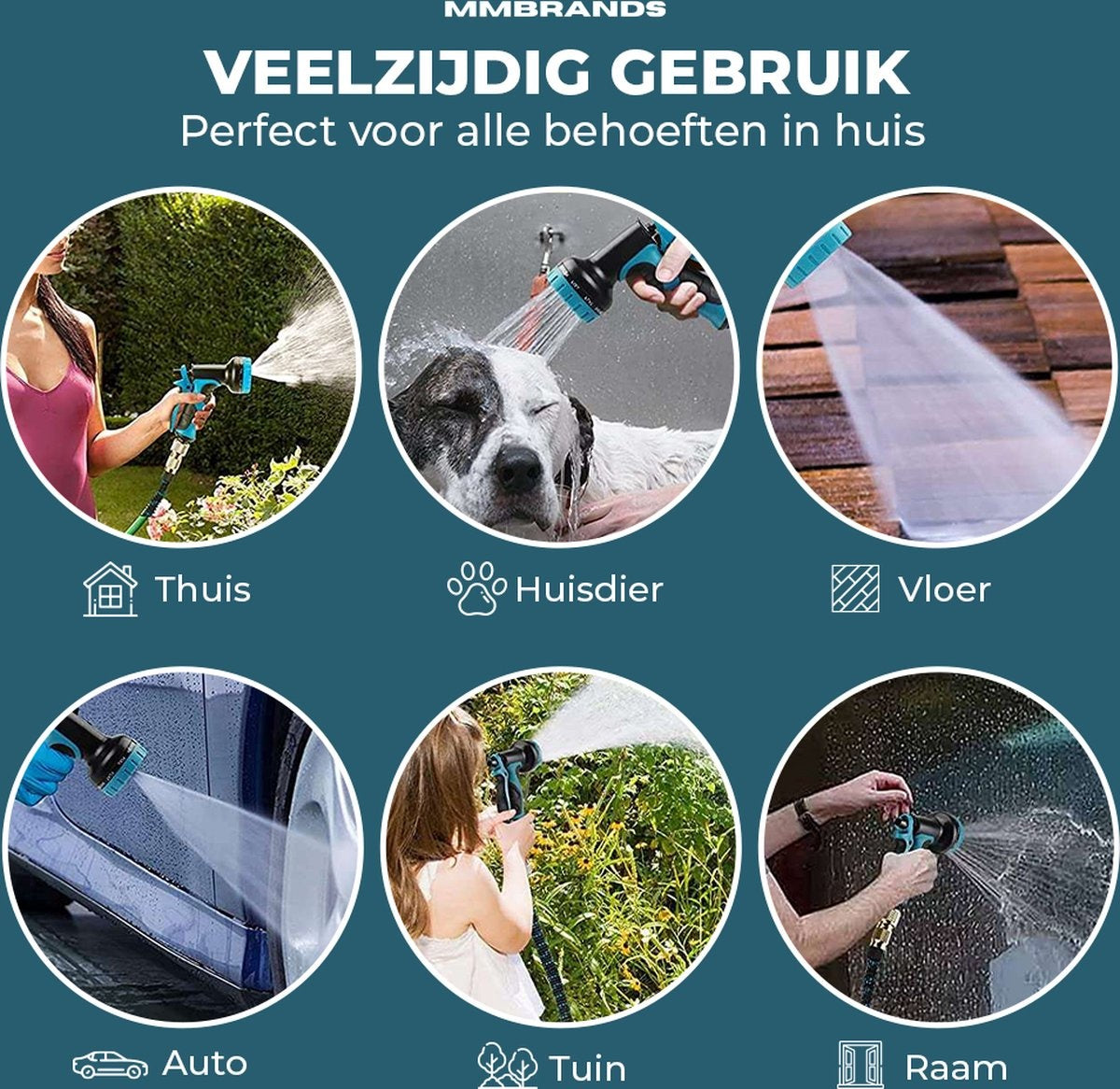 MM Brands Flexibler Gartenschlauch bis zu 15m - 10 Sprühmodi - Schwarz und Blau