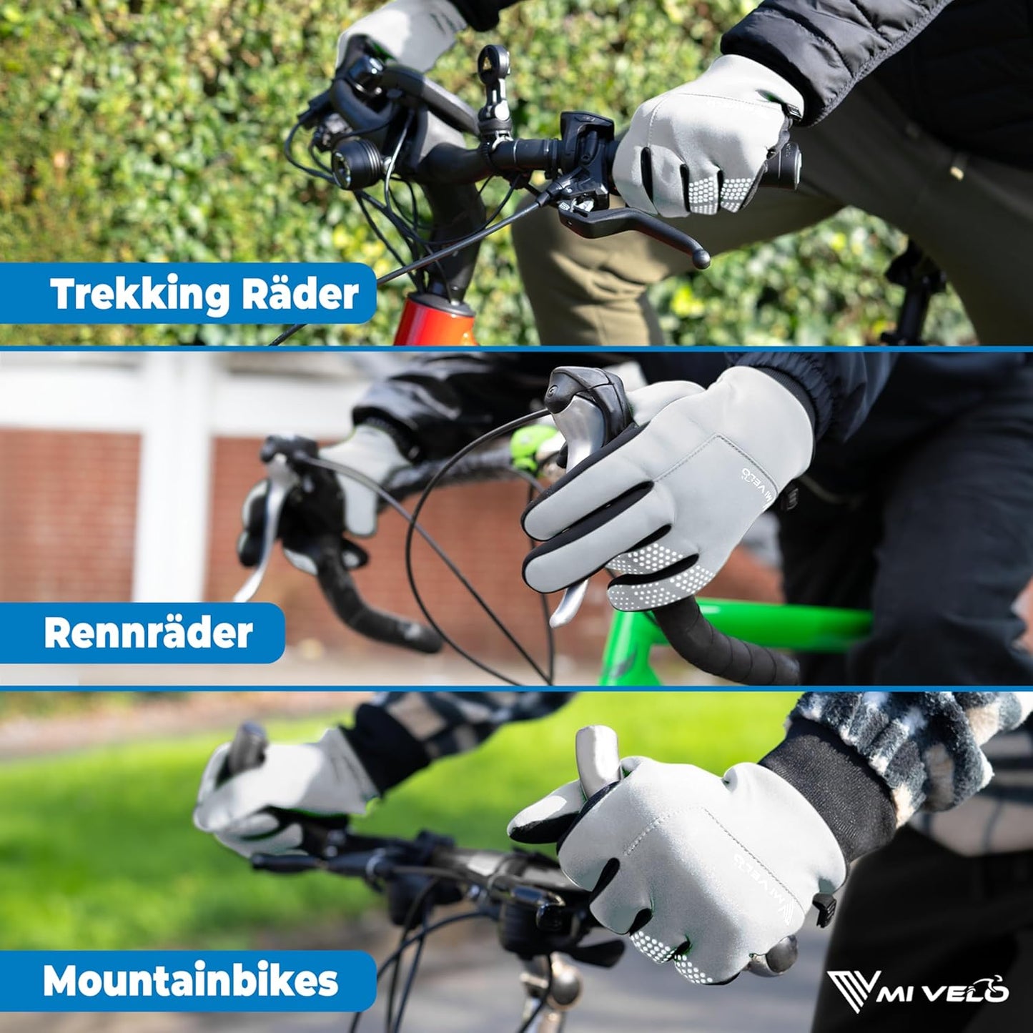 MIVELO Cycling Handschuhe VELORIDER - Wind- und wasserdicht - Funktioniert mit Touchscreens - Reflektierend - Größe S