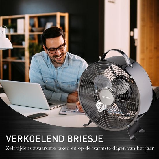 Lifetime Air Tischventilator - 230V - Tischventilator 20CM - 2 Geschwindigkeiten - Schwarz