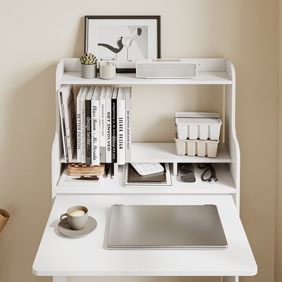 SoBuy Wandklapptisch FWT105-II-W – Multifunktionaler, platzsparender Klapptisch mit Rollen – Zusammenklappbarer Schreibtisch mit Schublade und Ablagen – Weiß