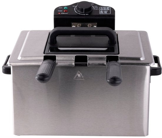 Alpina Frittierpfanne 5 Liter – Doppelte Fritteuse mit 3 Frittierkörben – Fritteuse mit einstellbarer Temperatur bis 190 °C – Frittierpfanne 2000 W – mit Sichtfenster – Edelstahl