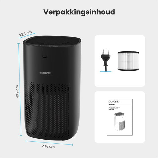 Auronic Luftreiniger Fresh Pro - Mit HEPA 13 Filter - 300 m³/h - 65 m² - Kohlefilter - 3 Stufen - Luftreiniger - Schwarz