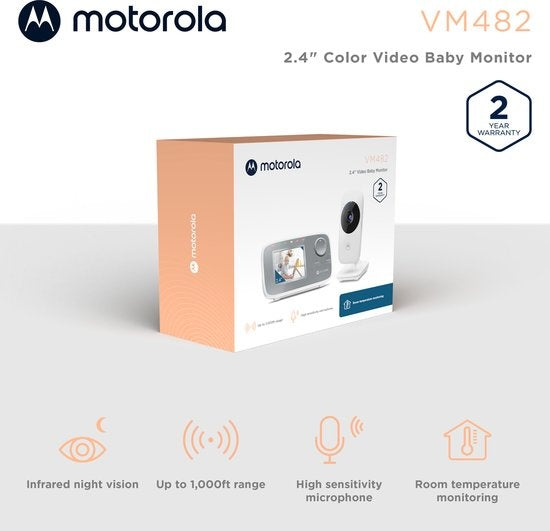 Motorola Babyphone für Kinderzimmer - VM482 - Babyphone mit Kamera - Infrarot-Nachtsicht - Digitaler Zoom - Temperaturüberwachung - Weiß