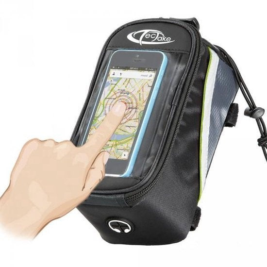 tectake - Rahmentasche Fahrradtasche für z.B. Smartphone etc. schwarz grünL 401610