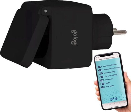 Gologi Outdoor Smart Plug - Smart Plug - IP44 - Zeitschaltuhr & Energiezähler - WIFI - Google Home & Amazon Alexa - Schwarz