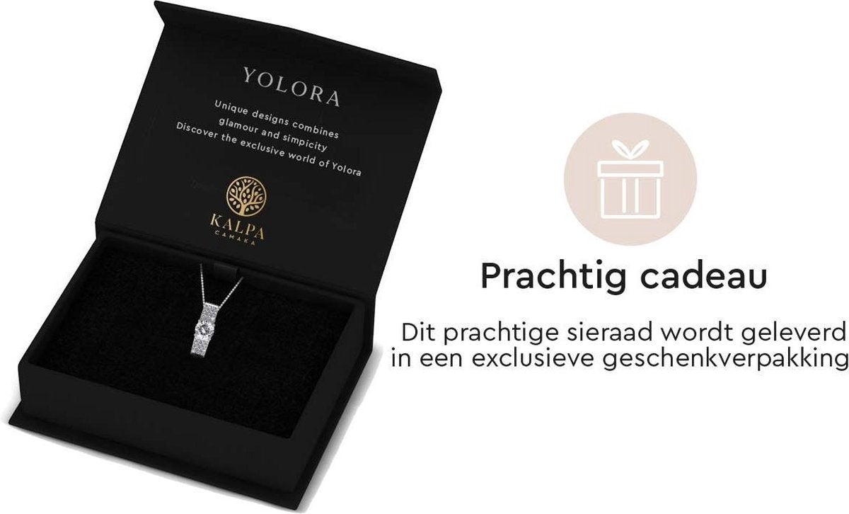 Yolora Damenhalskette mit Anhänger - Kalpa Camaka Kristalle - Silber - 18K Weißgold vergoldet - Damenhalskette Silber - Schmuck - Halskette - Luxuriöse Geschenkverpackung - Geschenkbox - Schöne Geschenkverpackung - Exklusive Geschenkverpackung