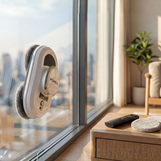 Powell Roboter-Fensterreiniger - Fensterreiniger - Elektrischer Fensterwischer - 3000Pa starke Saugkraft - Fernbedienung - Weiß