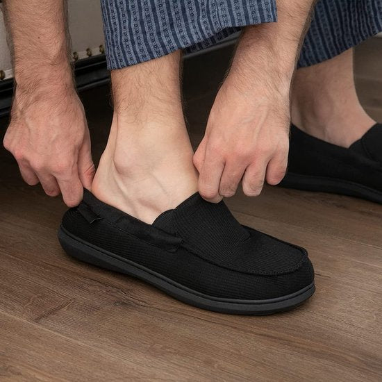 Hausschuhe Männer - Hausschuhe - Mokassins - Schwarz - Rutschfest - Größe 44/45 - Comfeet