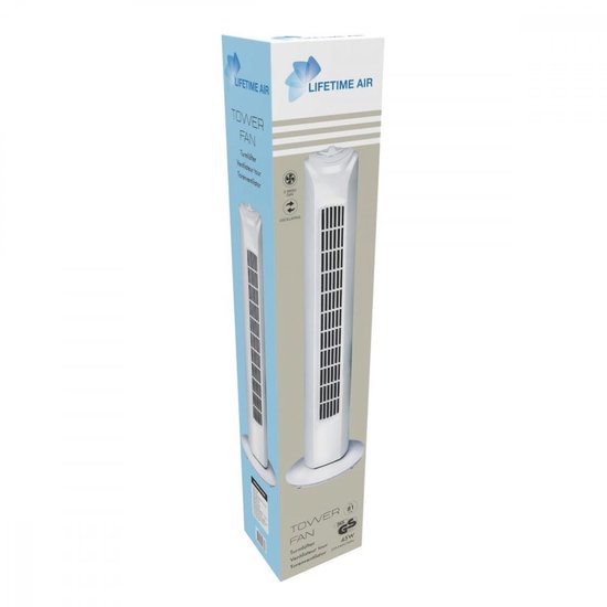 Lifetime Air Turmventilator – Ventilator mit 3 Geschwindigkeitsstufen – Schwenkbarer Standventilator – Bodenventilator 55 dB - Perfekt für Schlafzimmer und Büro - Netzkabel 1,5 m - 81 x 22 cm - Weiß