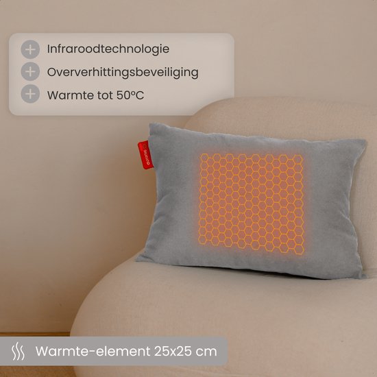 Auronic Heat Pillow - Classic - 45x60 - Kabellos - Wiederaufladbar - Elektrisches Kissen - Infrarot - Grau