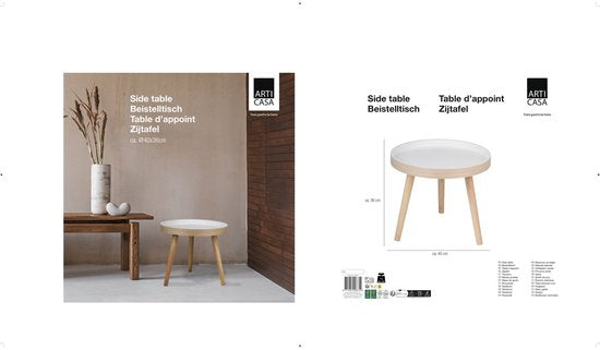 Arti Casa Runder Beistelltisch Ø 40 x 36 cm – Moderner runder Couchtisch – Beistelltisch oder Nachttisch – Kompakter Tisch für Wohnzimmer oder Schlafzimmer – Holz
