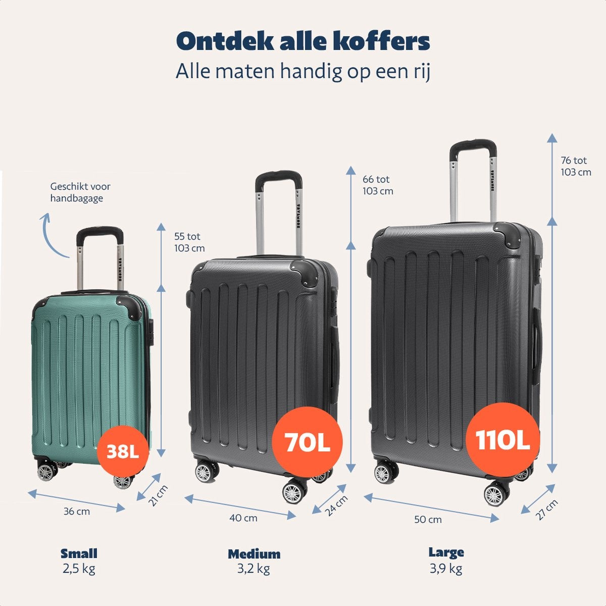 TRVLMORE - Handgepäckkoffer - 54x36x20cm - 38L - Dunkelgrün