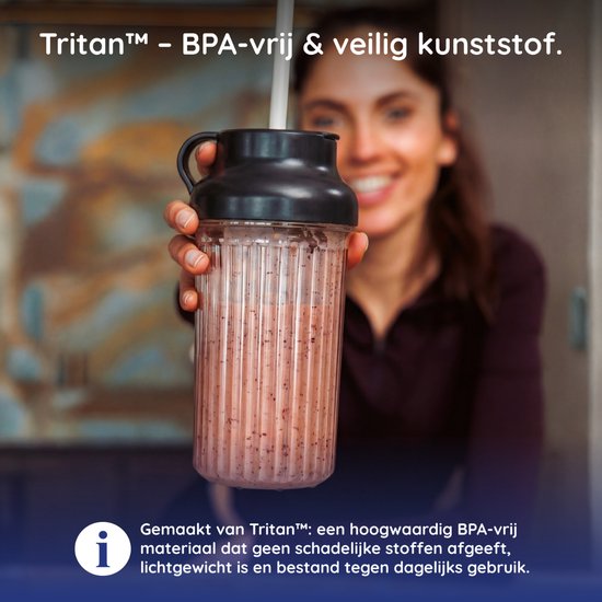 Safecourt Kitchen PureBlend - 1000W Smoothie Maker - BPA frei - inklusive To-Go Trinkdeckel + Strohhalm - Premium Tritan Becher - Schwarz