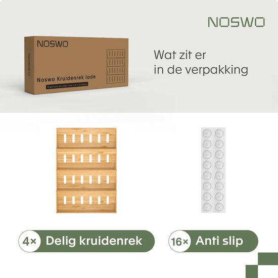 Noswo Gewürzregal-Schublade - 4 Schichten - für 28 Gewürzdosen - Edelstahl - Gewürzorganisation - Küchenschubladen-Organisation - Bambus