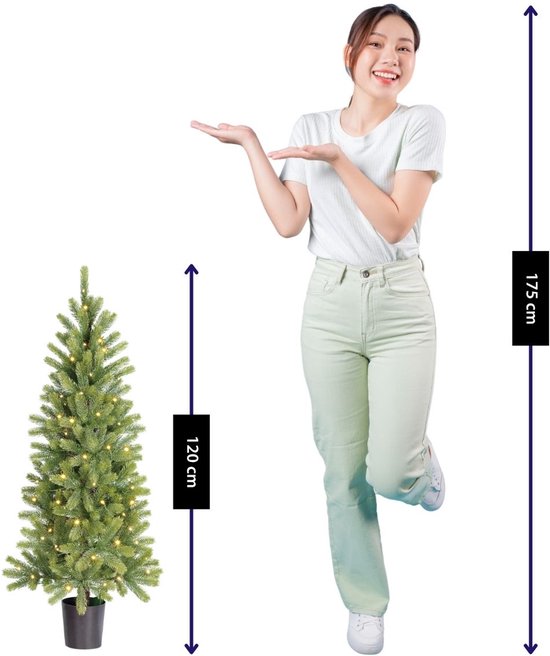 Black Box Trees Nagoya Kunstweihnachtsbaum mit Beleuchtung H120 x Ø60 cm – Weihnachtsbaum für den Innenbereich – Kunstbaum mit 212 PE-Tannenzweigen – Schlankes Modell Ø60 cm – Grün