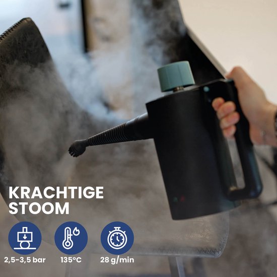Nexxt Kabelloser Dampfreiniger mit Zubehör - Wassertank 360 ml - Bis zu 135 °C und 3,5 Bar - Für Böden und Polster - 1350 Watt - Schwarz