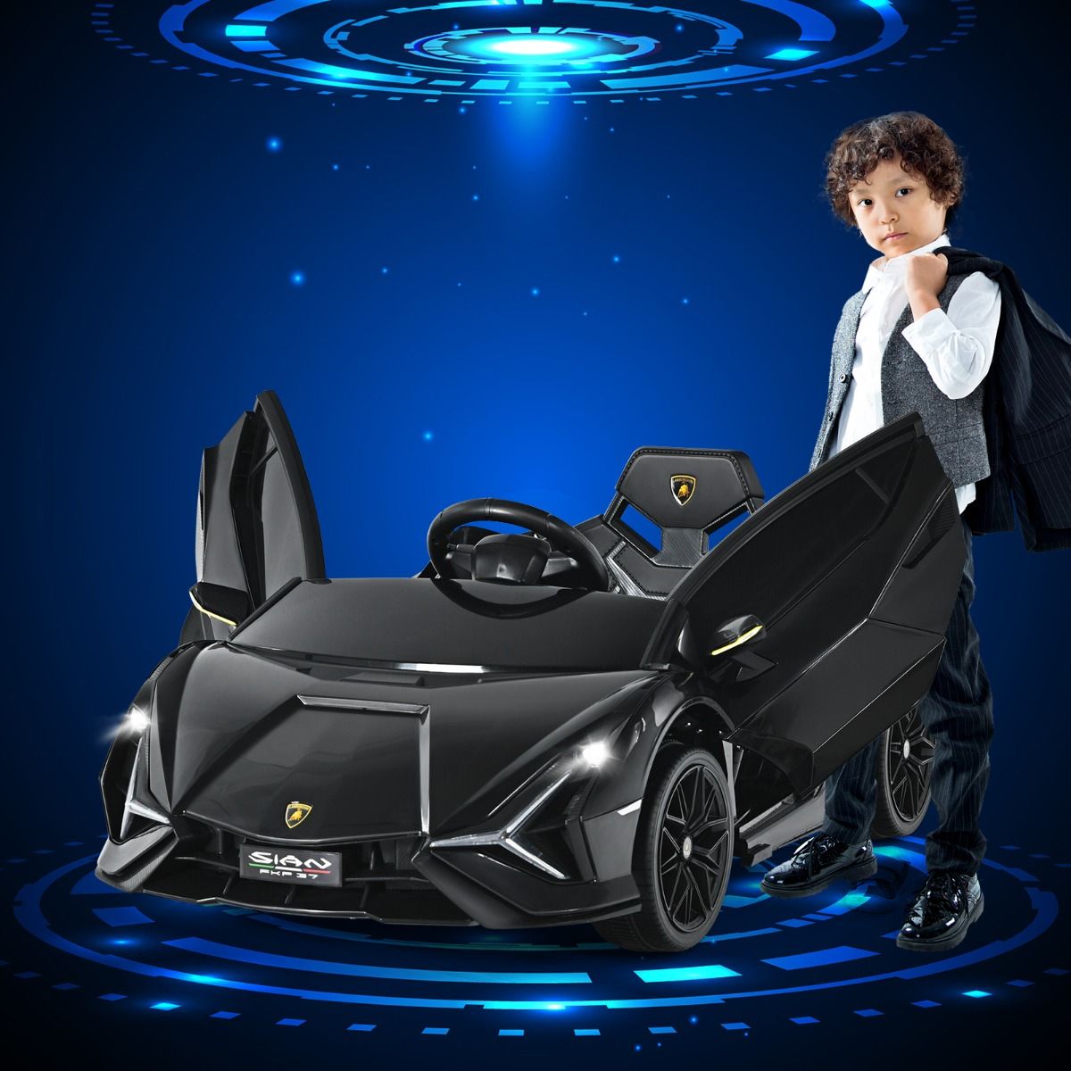 Coast Elektro-Kinderauto – 2,4-GHz-Fernbedienung – LED-Scheinwerfer und Musik – schwarz