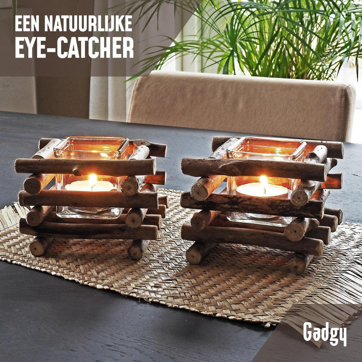 Gadgy Wax Light Holder Driftwood - Teelichthalter - 2er Set - Windlicht -15x15cm - Auch für Kerzen