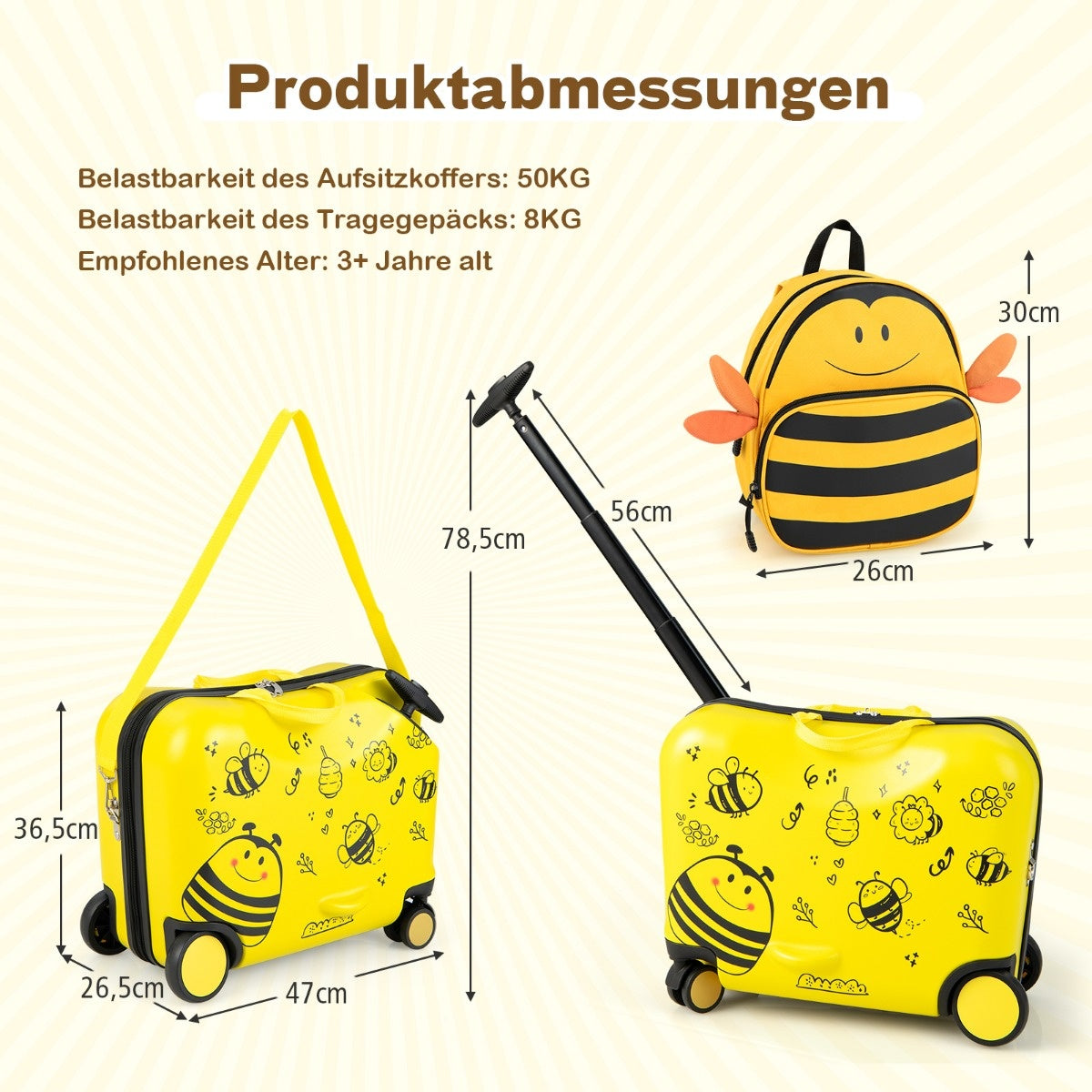 Coast 2 -PCS Kindofer + Rucksack 47 cm langer Aufsitzkoffer und 30 cm breiter Rucksack gelb
