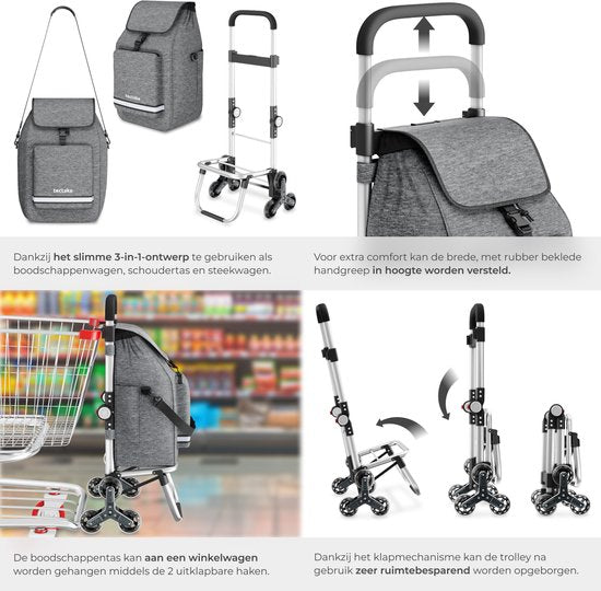 tectake® 3-in-1-Einkaufswagen mit Kühlfach – 4 treppenfähige Räder – zusammenklappbar – 56 l Fassungsvermögen – Einkaufswagen – Einkaufswagen - Auch als Sackkarre und Einkaufstasche verwendbar – Mit Schlüsselanhänger und Einkaufswagenmünze