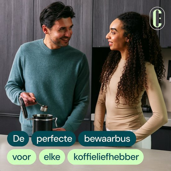 Castagnola Kaffeevorratsbehälter 1,8L - Mattschwarz - Luftdicht mit CO2-Auslass - 600 Gramm - 12,5 x 12,5 x 19 cm