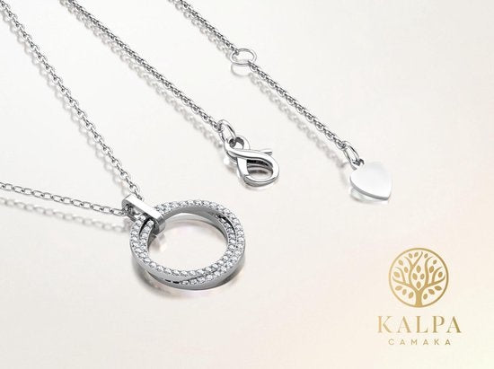 Damen-Halskette Yolora - mit rundem Anhänger - Kalpa Camaka Kristalle - Luxuriöse Geschenkbox - Silber