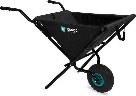 VONROC Klappbare Schubkarre - 50 Liter - 30 kg Ladekapazität - Ideal für die Entsorgung von Gartenabfällen
