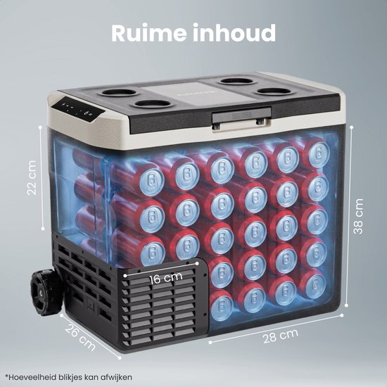 Auronic Electric Cool Box - Kompressor - 40L - 12V und 240 Volt - Camping Kühlschrank - Frigobox Auto - Mit Rädern und Griff - Schwarz