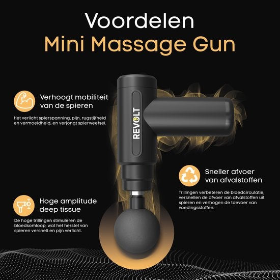 Revolt - Mini-Massagepistole - Inklusive 5 Aufsätze - Inklusive Adapter - 6 Geschwindigkeitsstufen - Muskelerholung & Muskelentspannung