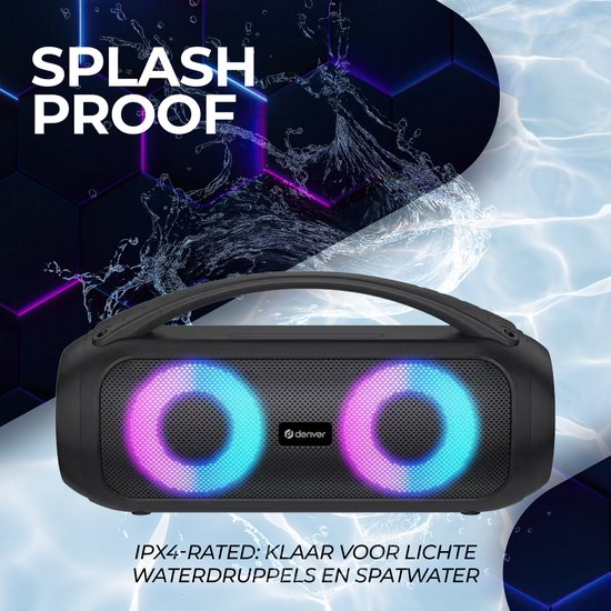 Denver Bluetooth Lautsprecher Wireless - Lichteffekte - Musikbox - AUX - TWS Pairing - BTG616