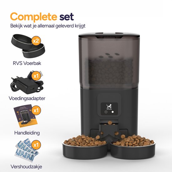 Viervoeter Feed Dual – Automatischer Futterspender 7 l – Für Katzen und Hunde – Futterspender mit App und Audio – Schwarz