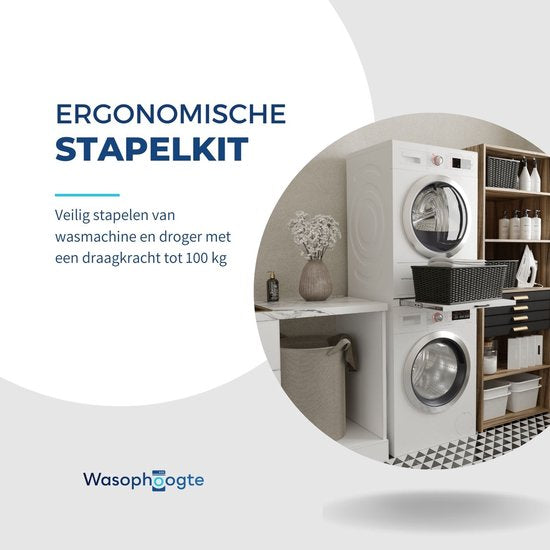 Waschhöhenausgleich® Zwischenstück für Waschmaschine und Trockner – Stapelset für Waschmaschine und Trockner – Zwischenrahmen – Für alle Modelle geeignet – Weiß