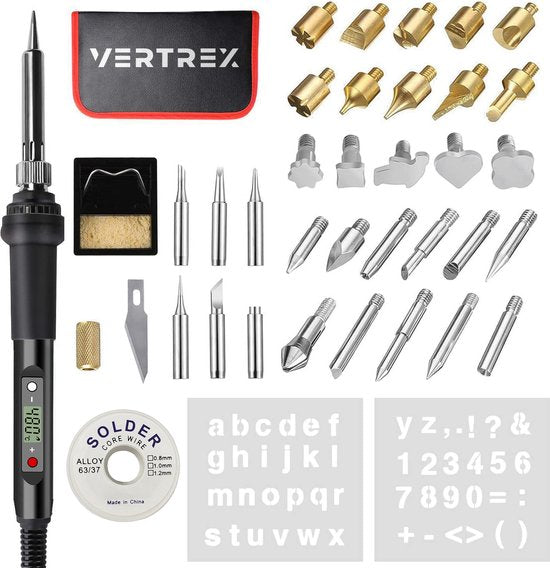 Vertrex 2-in-1 Lötkolben und Holzbrenner Set - 40-teilig - Pyrographie - Lötkolben - Lötstation - Lötset