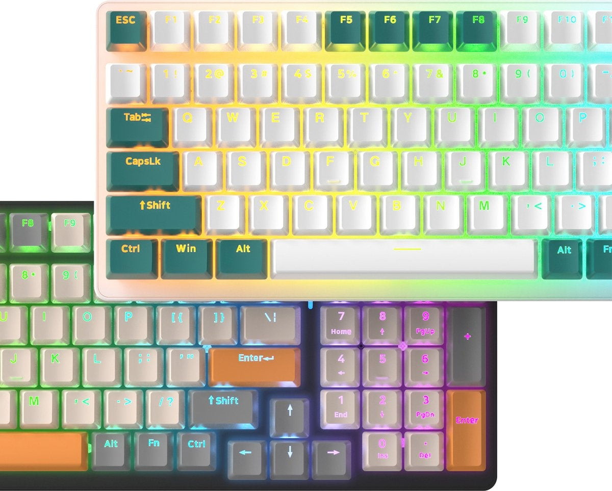 Fuegobird K3 Mechanische Gaming-Tastatur - 100 Tasten - Roter Schalter - QWERTY - Mechanische Tastatur mit RGB-Hintergrundbeleuchtung - Weiß/Orange