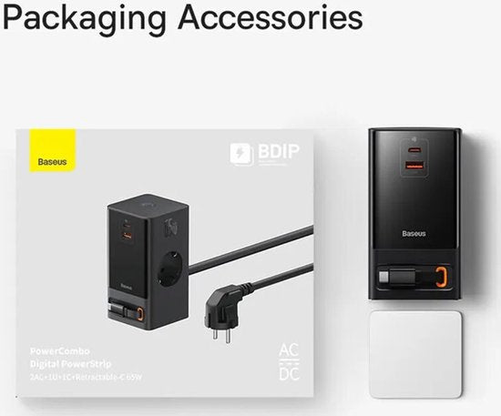 Baseus GaN 65-W-Schnellladestation mit AC/USB-C/USB-A, schwarz