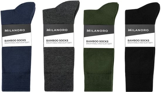 Milanoro - 12 Paar weiche Bambussocken für Damen und Herren - Dunkle Farben - 39-42