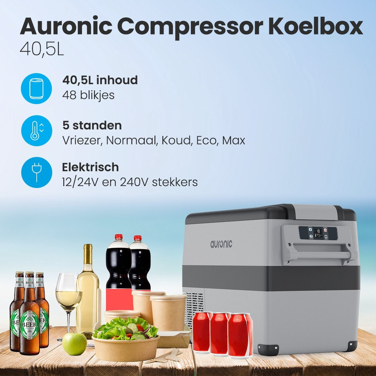 Auronic Electric Compressor Coolbox - Kühlbox - 40.5L - 12V und 240V - Grau